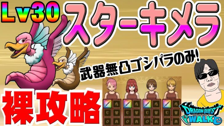 【ドラクエウォーク】無凸ゴシパラのみ防具アクセ不要!強敵スターキメラLv30を無課金勇者が防具・アクセ無しの裸攻略していくっ！